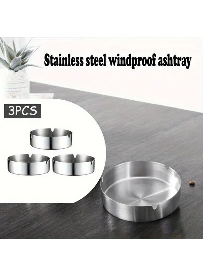 3 قطع من منفضة السجائر الفولاذية المقاومة للصدأ المضادة للرياح مع غطاء للاستخدام الداخلي والخارجي - Image 1